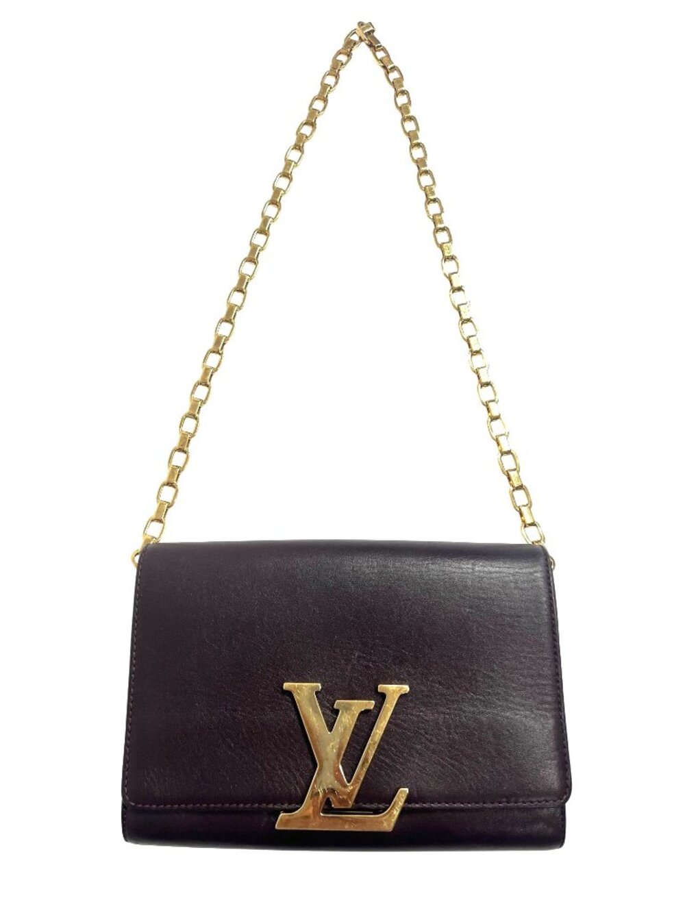 Louis Vuitton Quetsche Box Calfskin Leather Chain Louise GM Clutch Bag in Eggpla